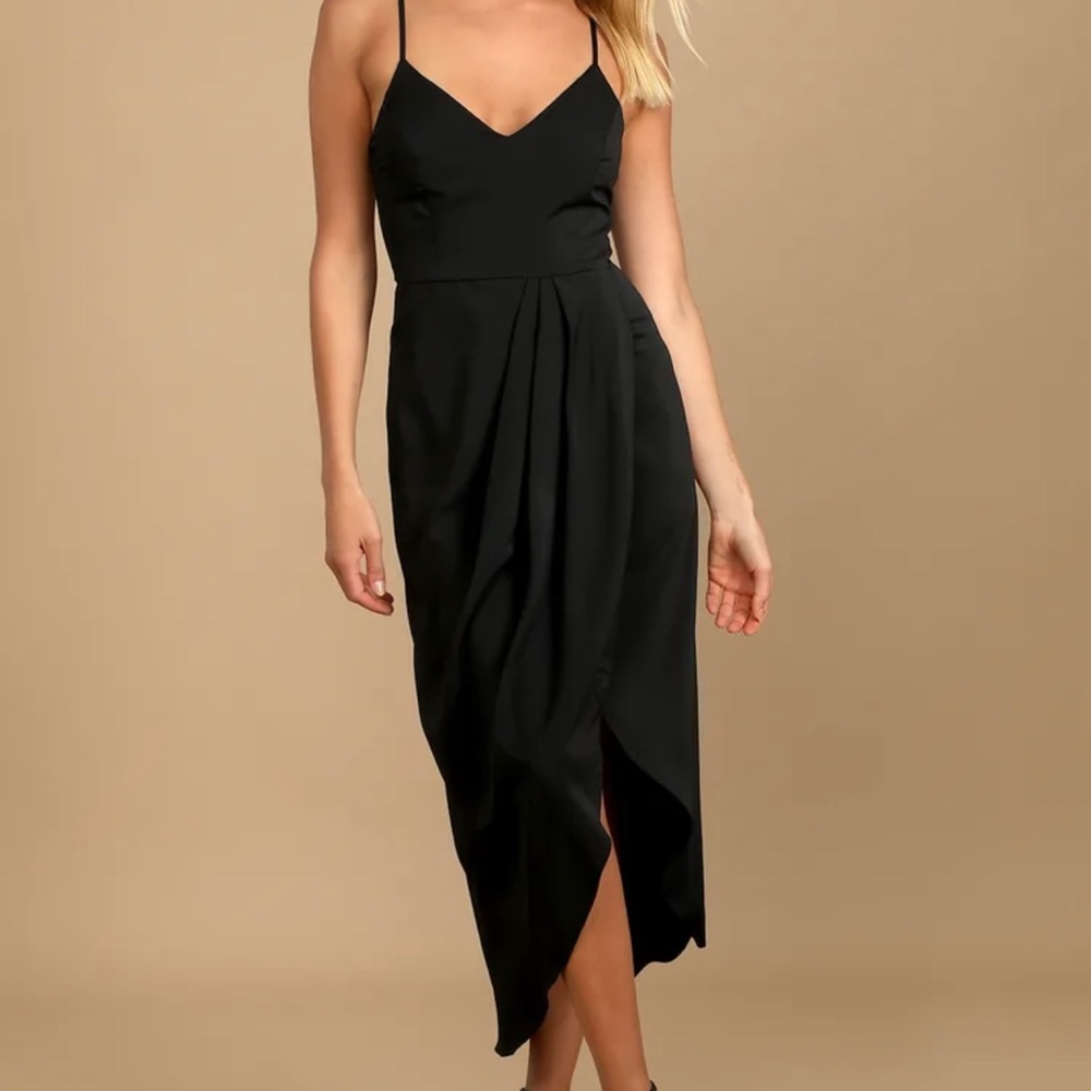Lulus Reinette Black Midi Dress 🖤